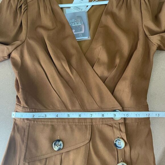 NWT Self-Portrait Women’s Midi Wrap Dress Button Front Cognac Brown sz 0 - Picture 11 of 15